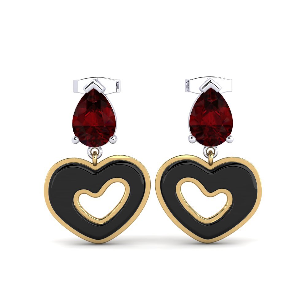 14ct Yellow & White Gold Garnet Women's Earring Zerby