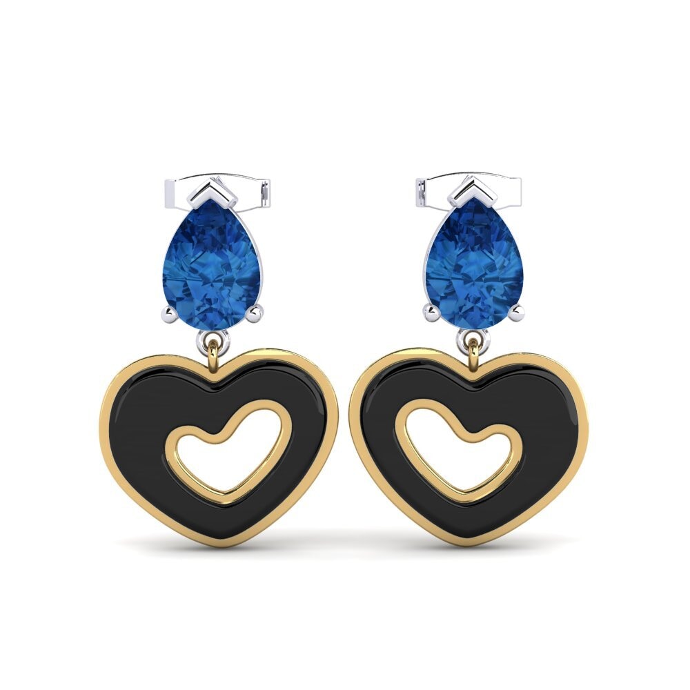 9ct Yellow & White Gold Dark Blue Zirconia Women's Earring Zerby