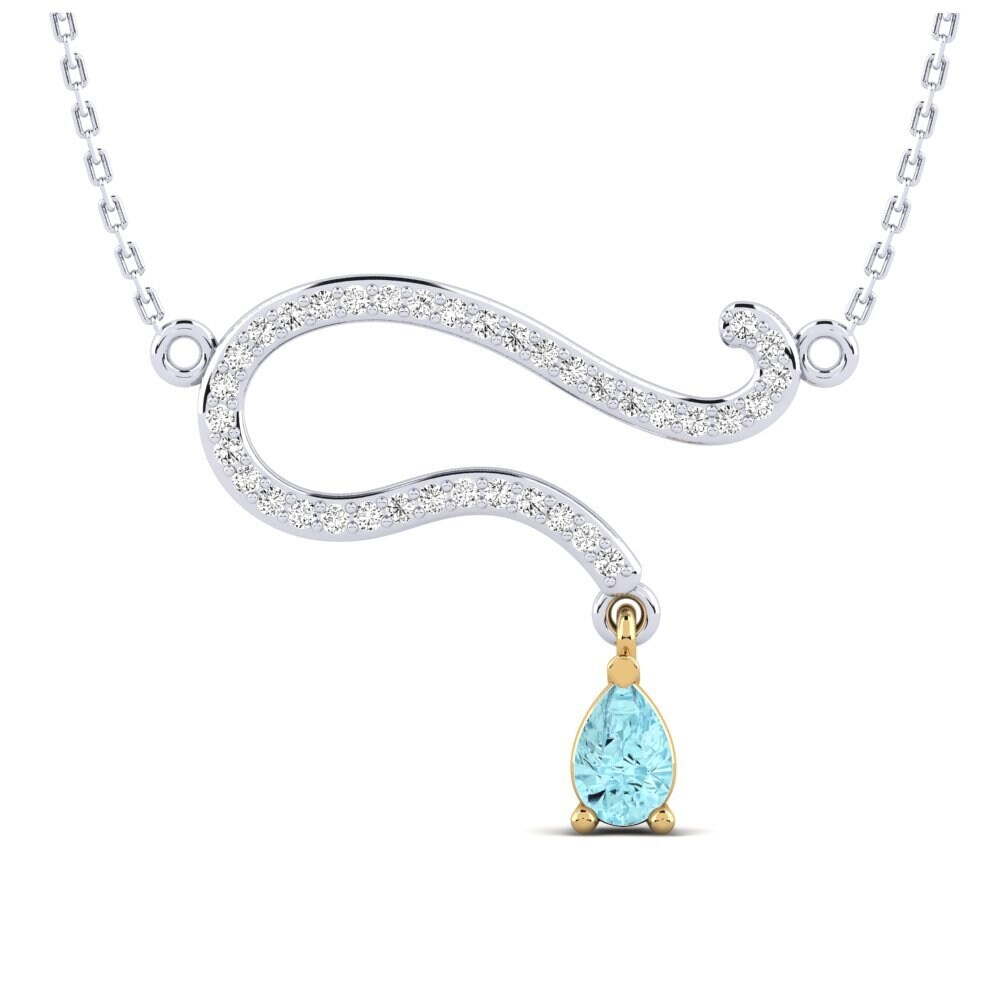 18k Oro Blanco & Amarillo Aguamarina Collar de Mujer Zerelda