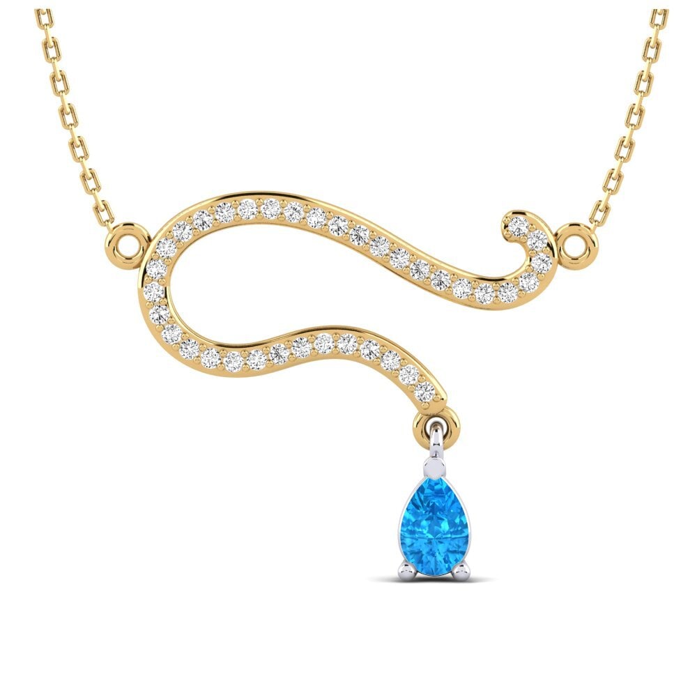 9k Oro Amarillo & Blanco Topacio azul Collar de Mujer Zerelda