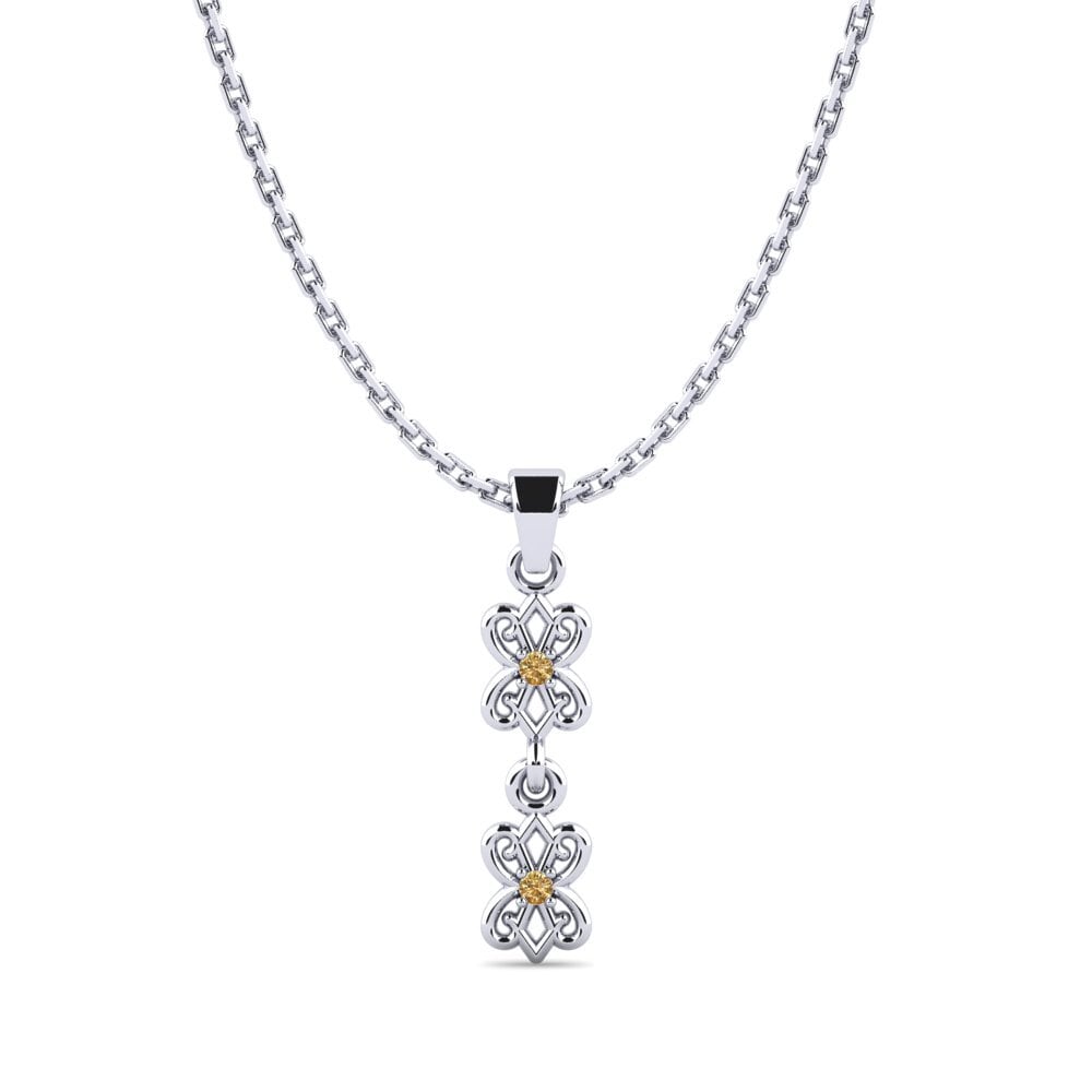 14k Oro Blanco Diamante café Colgante de Mujer Zide