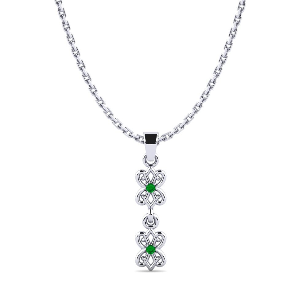 14k Oro Blanco Esmeralda Colgante de Mujer Zide