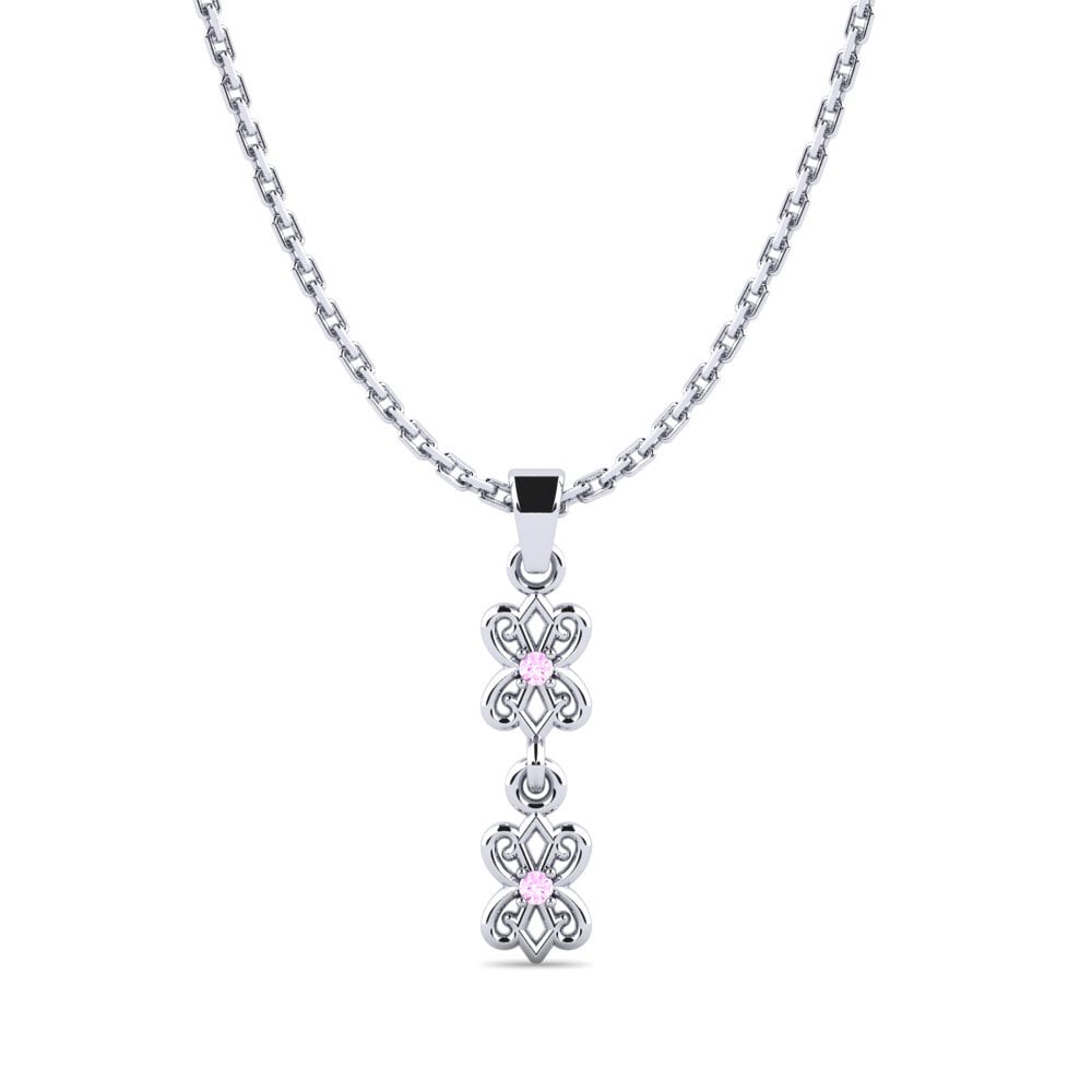 14k Oro Blanco Zafiro Rosado Colgante de Mujer Zide
