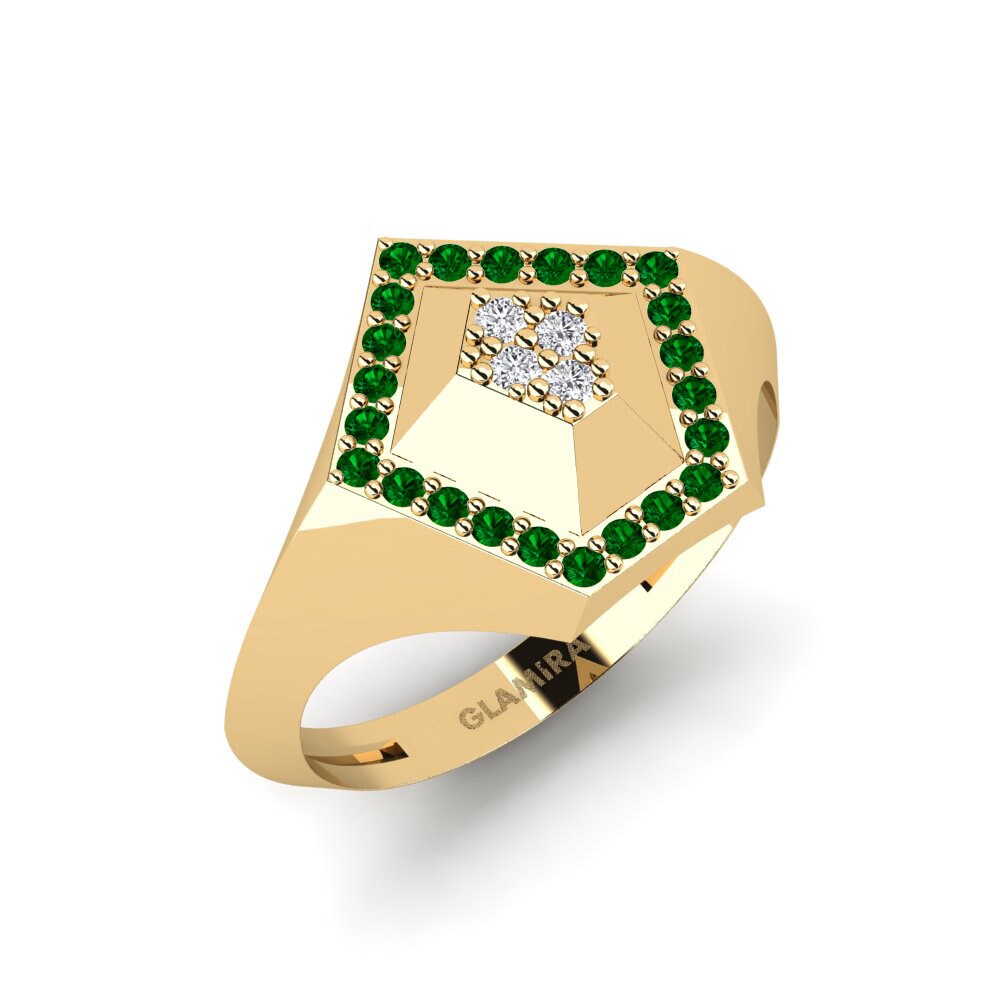 Or Jaune 18k Zircone Vert Bague Zodiacal