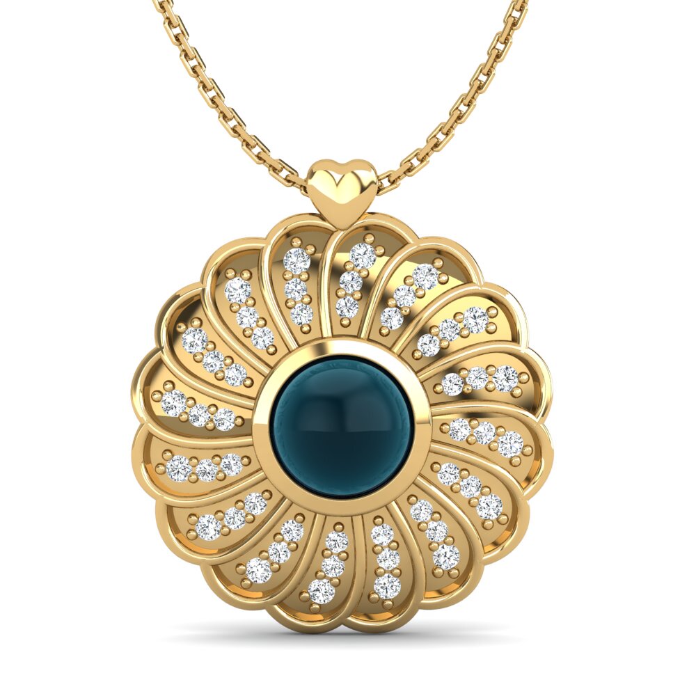 14k Oro Amarillo Topacio Azul Londres Cabujón Collar de Mujer Zoelie