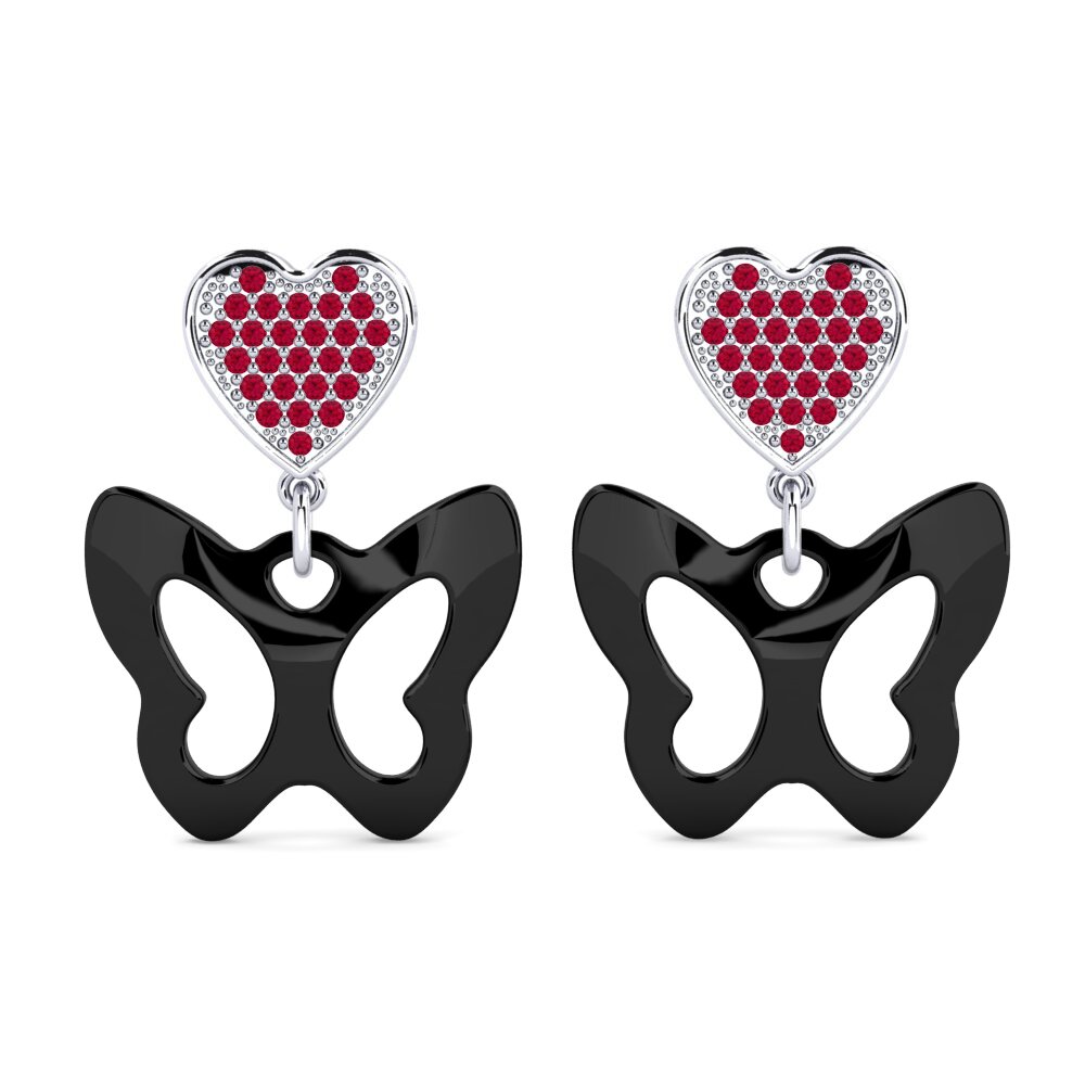 18ct White Gold Round Ruby Women's Earring Zoller