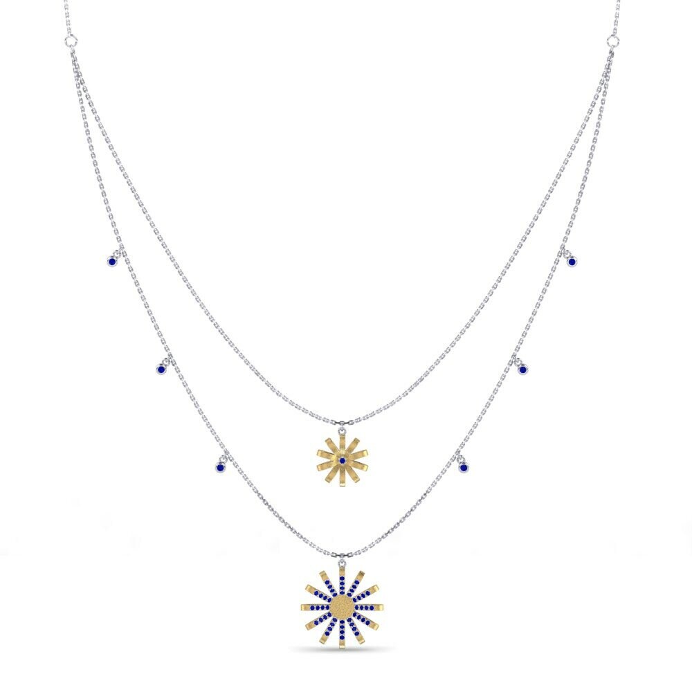 Dây chuyền Vàng Trắng-Vàng 9K Đá Sapphire Layering