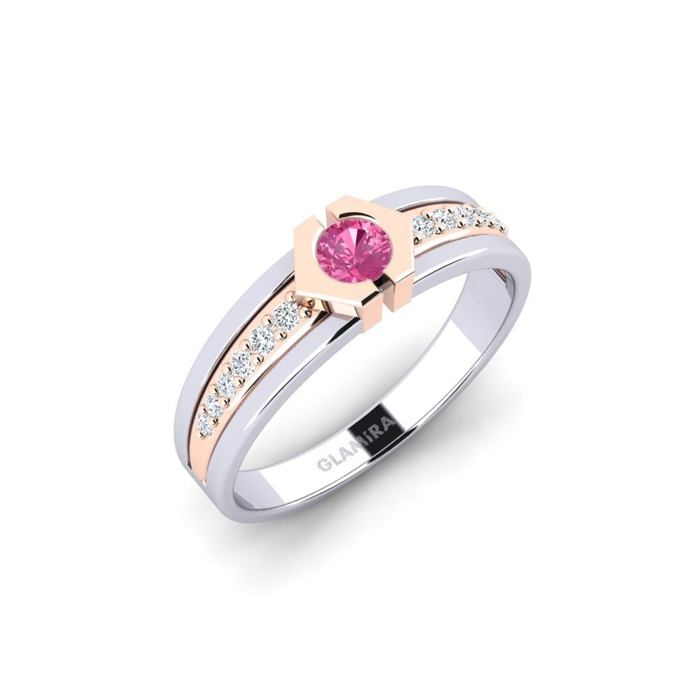 14ct White & Rose Gold Pink Tourmaline Engagement Ring Zouyoor