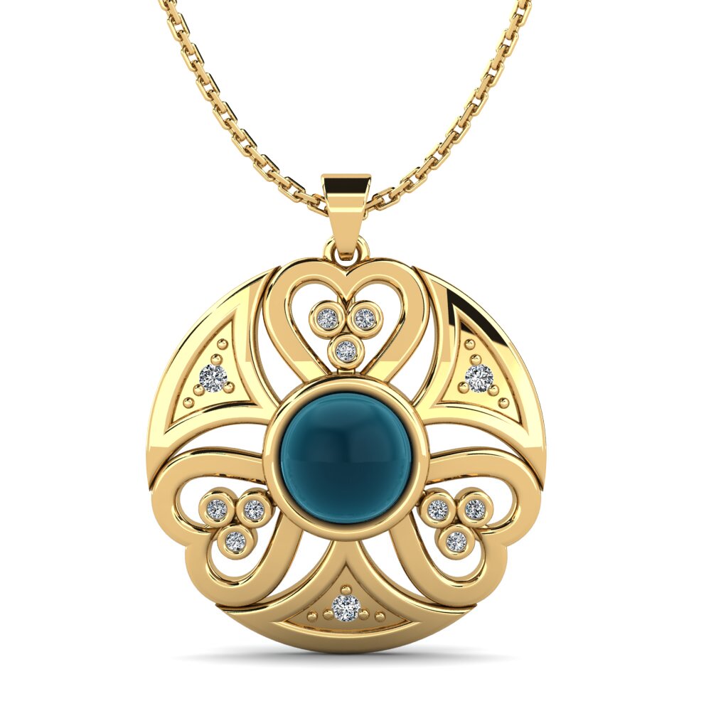 14k Oro Amarillo Topacio Azul Londres Cabujón Colgante de Mujer Zoyenka