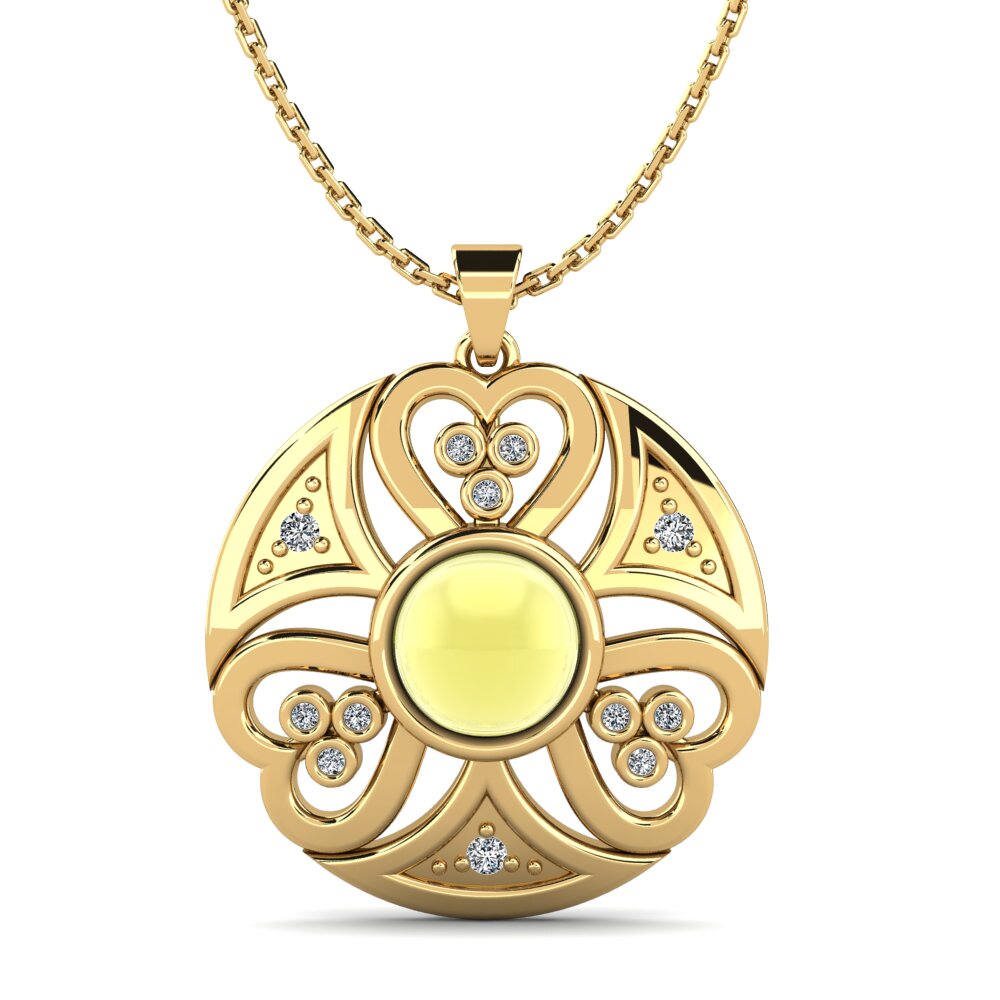 14k Oro Amarillo Topacio Limón Cabujón Colgante de Mujer Zoyenka