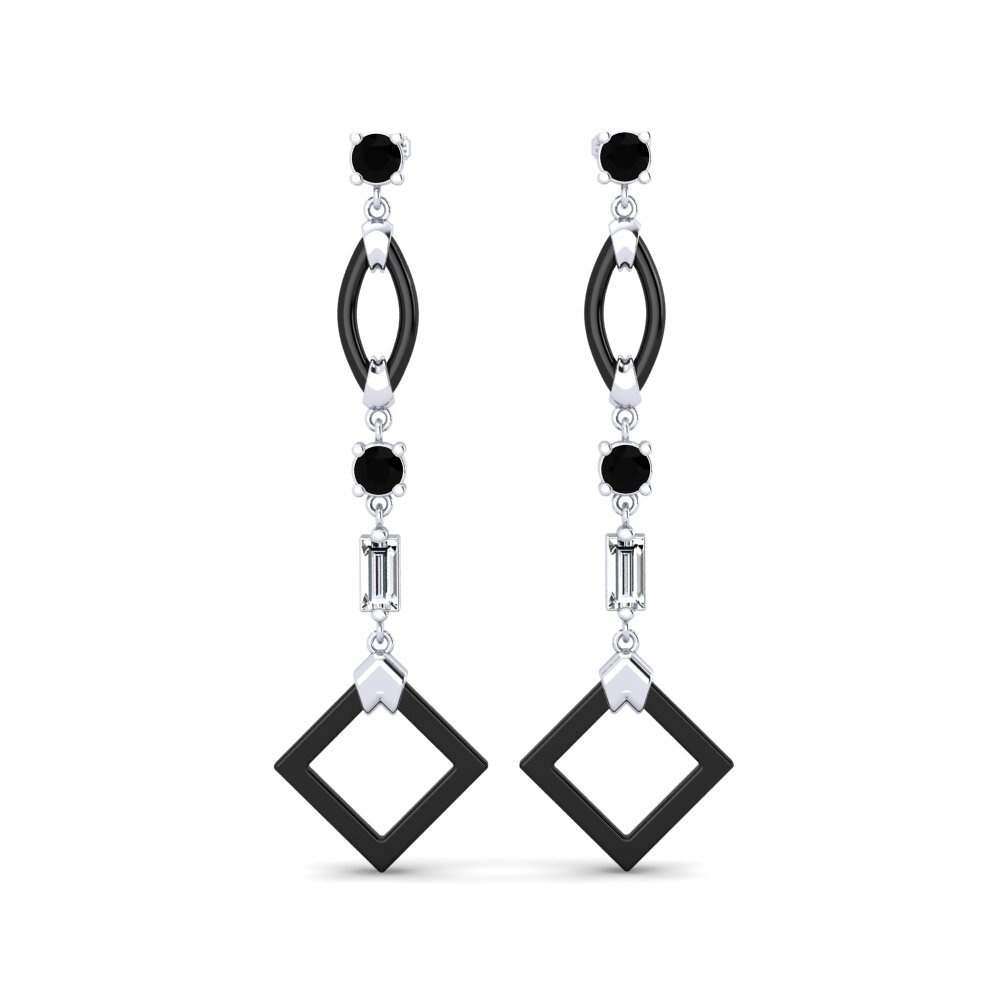 9ct White Gold Black Onyx Women's Earring Zuan