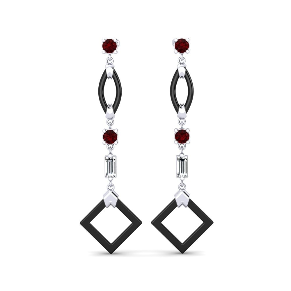 18ct White Gold Garnet Women's Earring Zuan