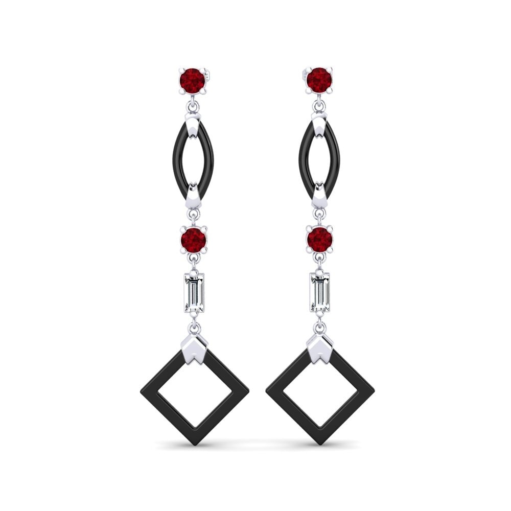 18ct White Gold Round Ruby Women's Earring Zuan