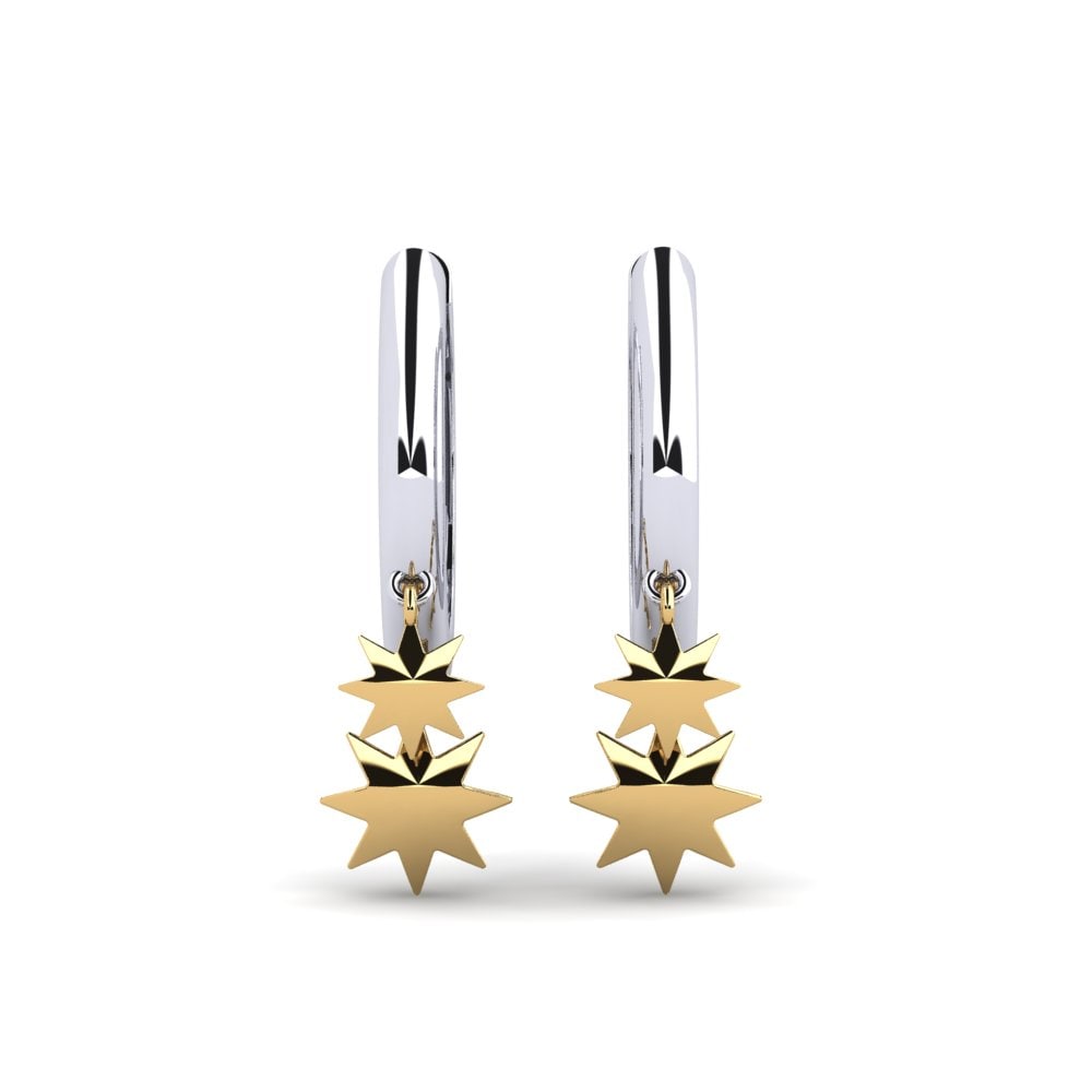Star 18k White & Yellow Gold Plain Design Earrings