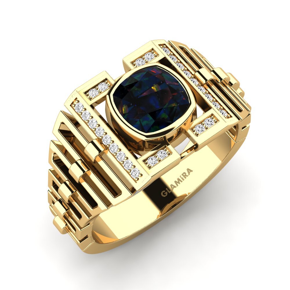 14ct Yellow Gold Black Opal Men's Ring Zwick