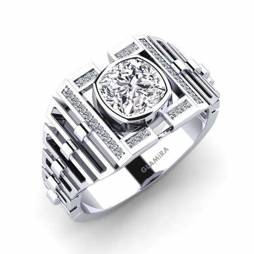 Men's Ring Zwick 585 White Gold & Lab Grown Diamond & Swarovski Crystal
