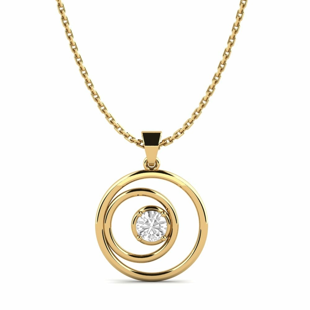 Design Solitaire Necklaces GLAMIRA Pendant Zykadial 585 Yellow Gold White Sapphire