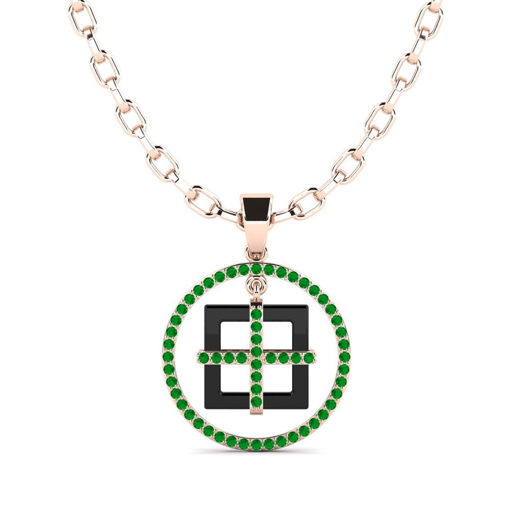 14ct Rose Gold Emerald Men's Pendant Zyrako
