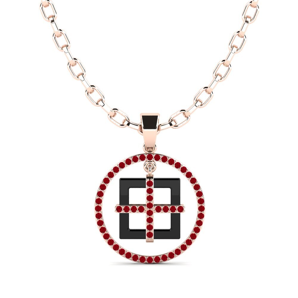 14k Oro Rosa Circonita Roja Colgante para hombre Zyrako