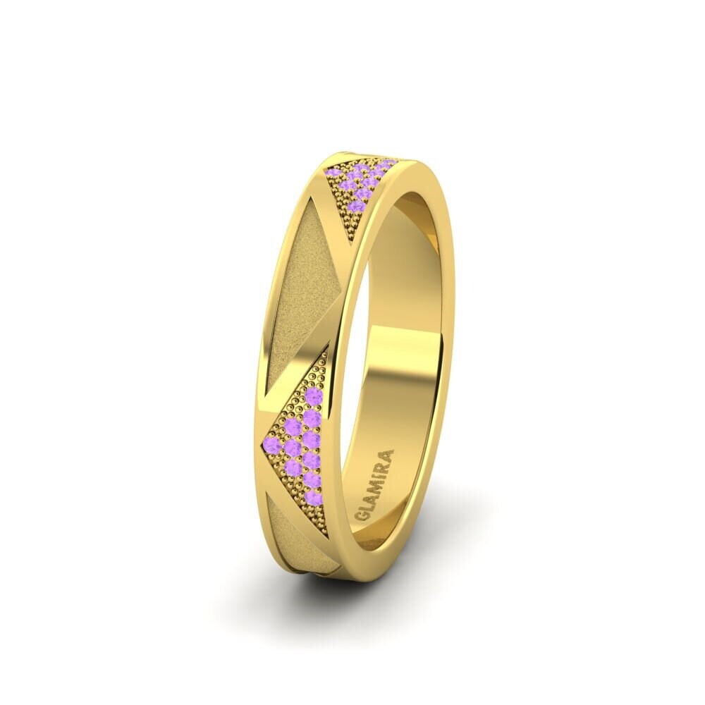 9ct Yellow Gold Amethyst Women's Wedding Ring Pretty Speech 4 mm