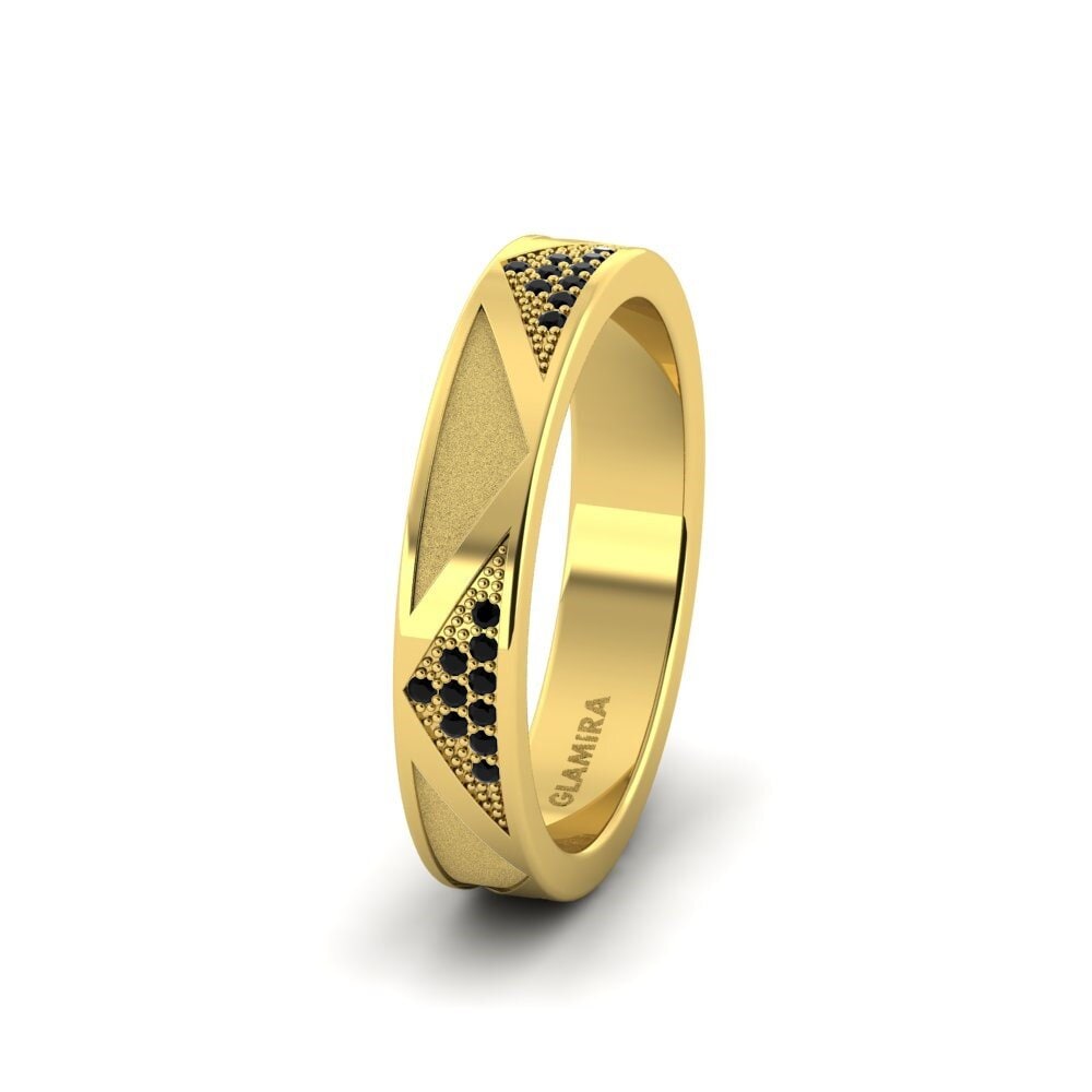 9ct Yellow Gold Black Onyx Women's Wedding Ring Pretty Speech 4 mm