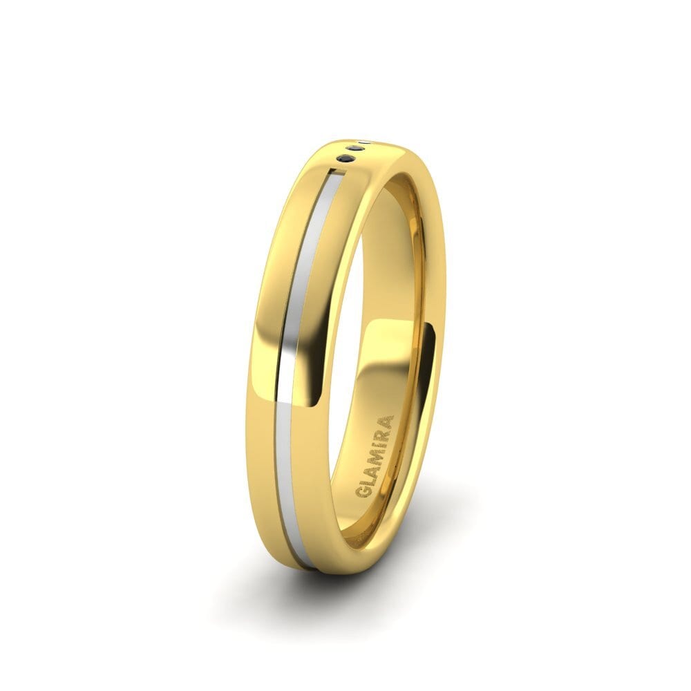 18ct Yellow & White Gold Black Sapphire Women's Wedding Ring Pretty Tender 4 mm