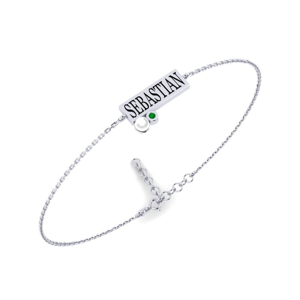 950 Platinum Emerald Women's Bracelet Valge