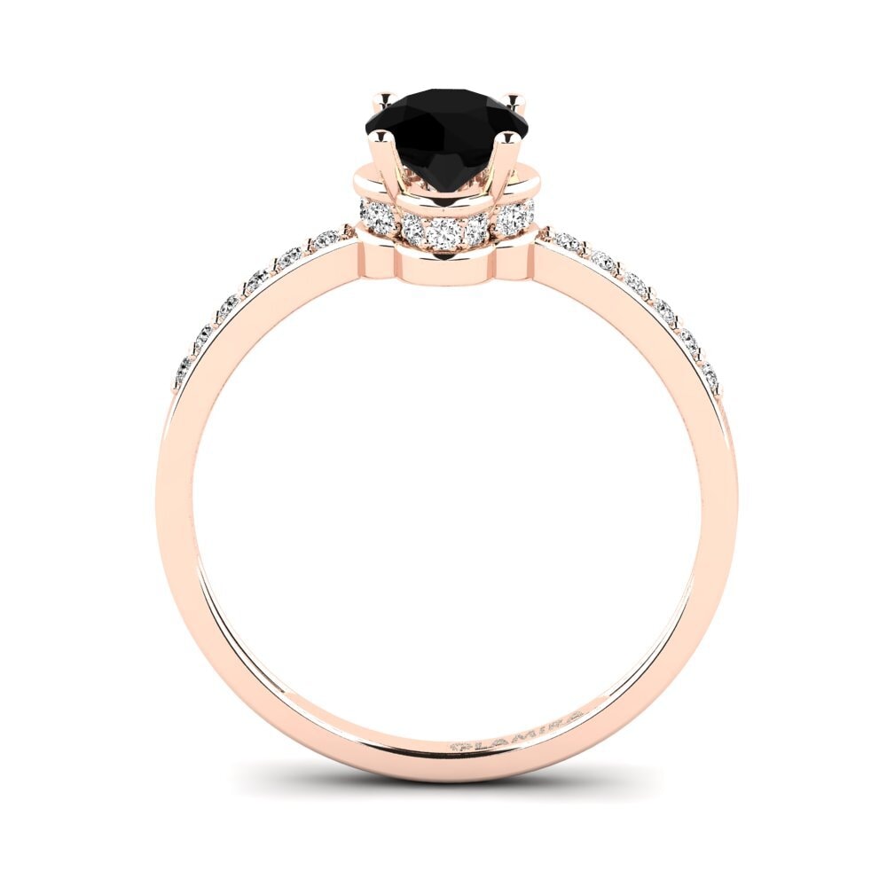 14ct Rose Gold Black Onyx Engagement Ring Htingi - A