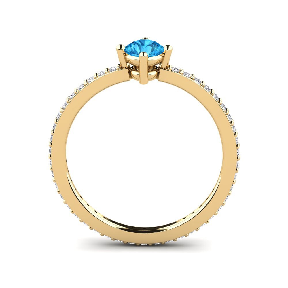 9ct Yellow Gold Blue Topaz Stackable Ring Nurath - A