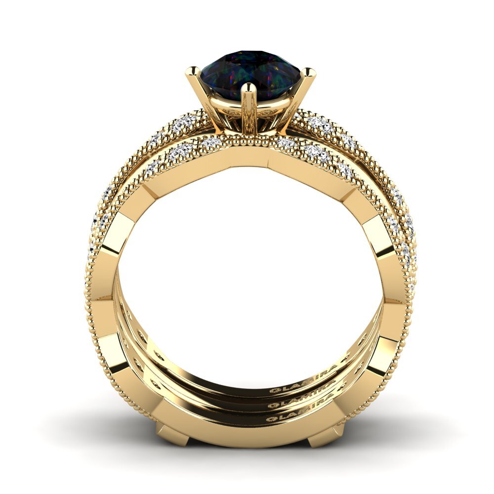 Black Opal Ring Earit SET