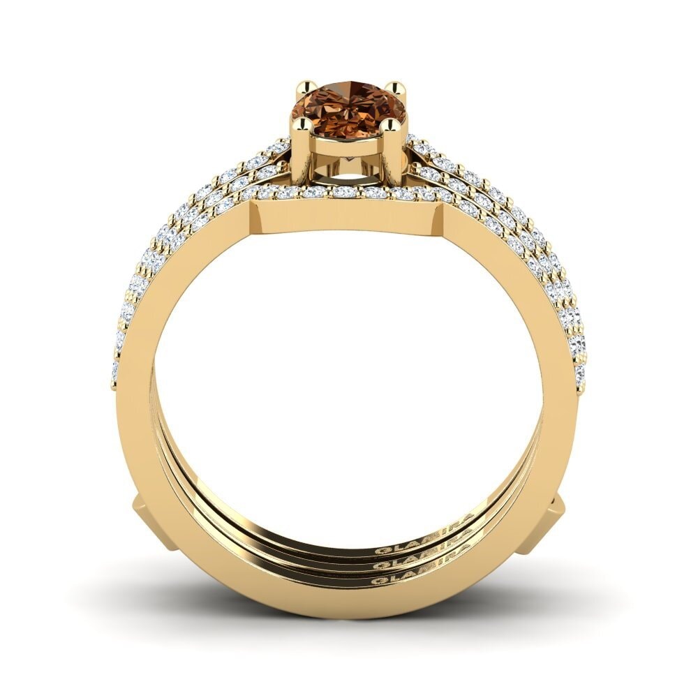 Ovalado Diamante café Anillo Awan SET