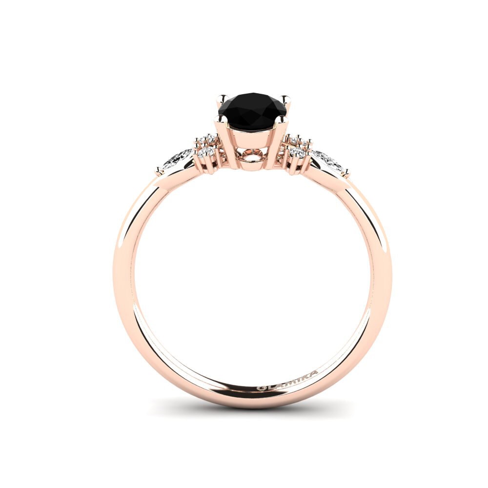14ct Rose Gold Black Onyx Engagement Ring Gisu - Oval