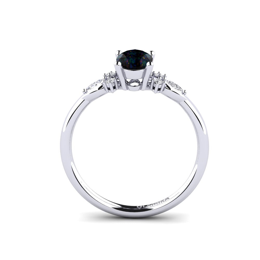 14k White Gold Black Opal Engagement Ring Gisu - Oval
