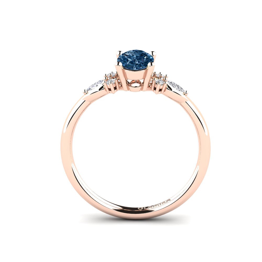 14k Oro Rosa Diamante Azul Anillo de compromiso Gisu - Oval
