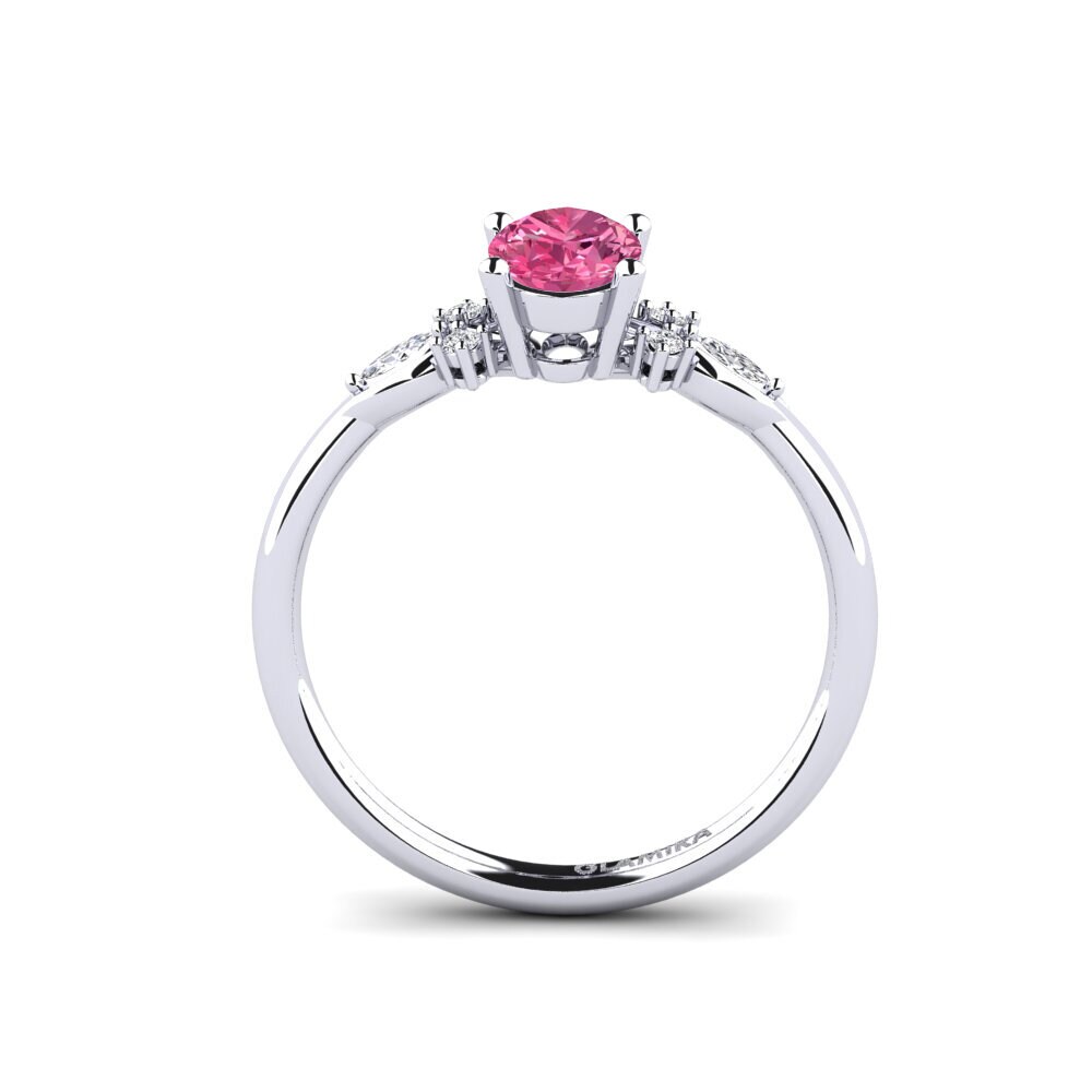 White Silver Pink Tourmaline Engagement Ring Gisu - Oval