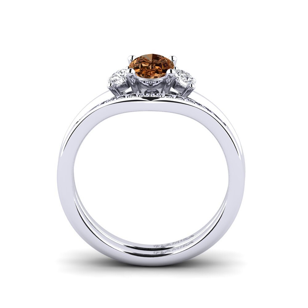 Ovalado Diamante café Anillo apilable Guluve - SET