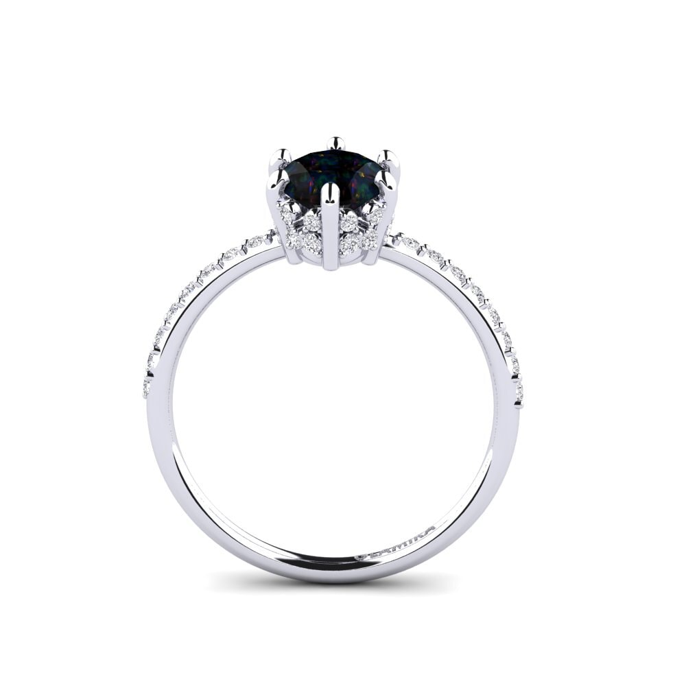 14k White Gold Black Opal Engagement Ring Firebian