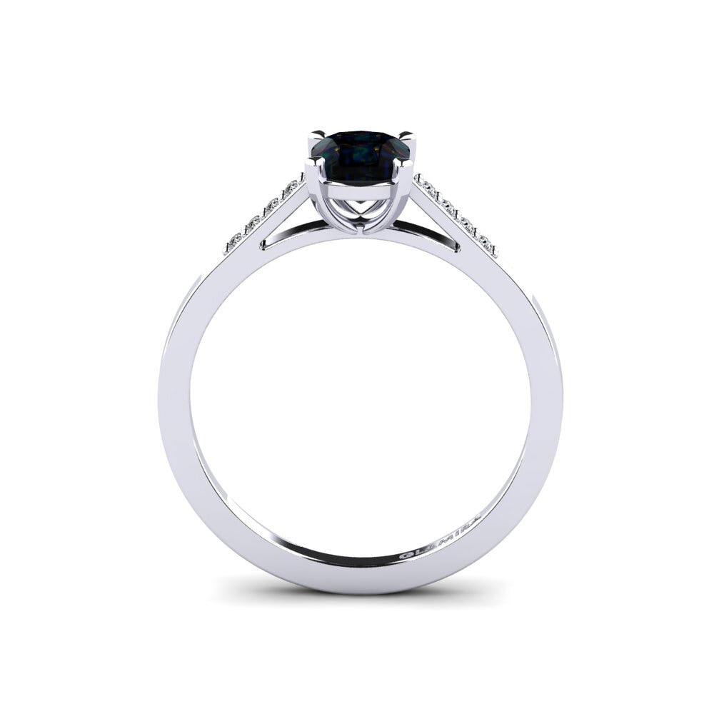 14k White Gold Black Opal Engagement Ring Natose