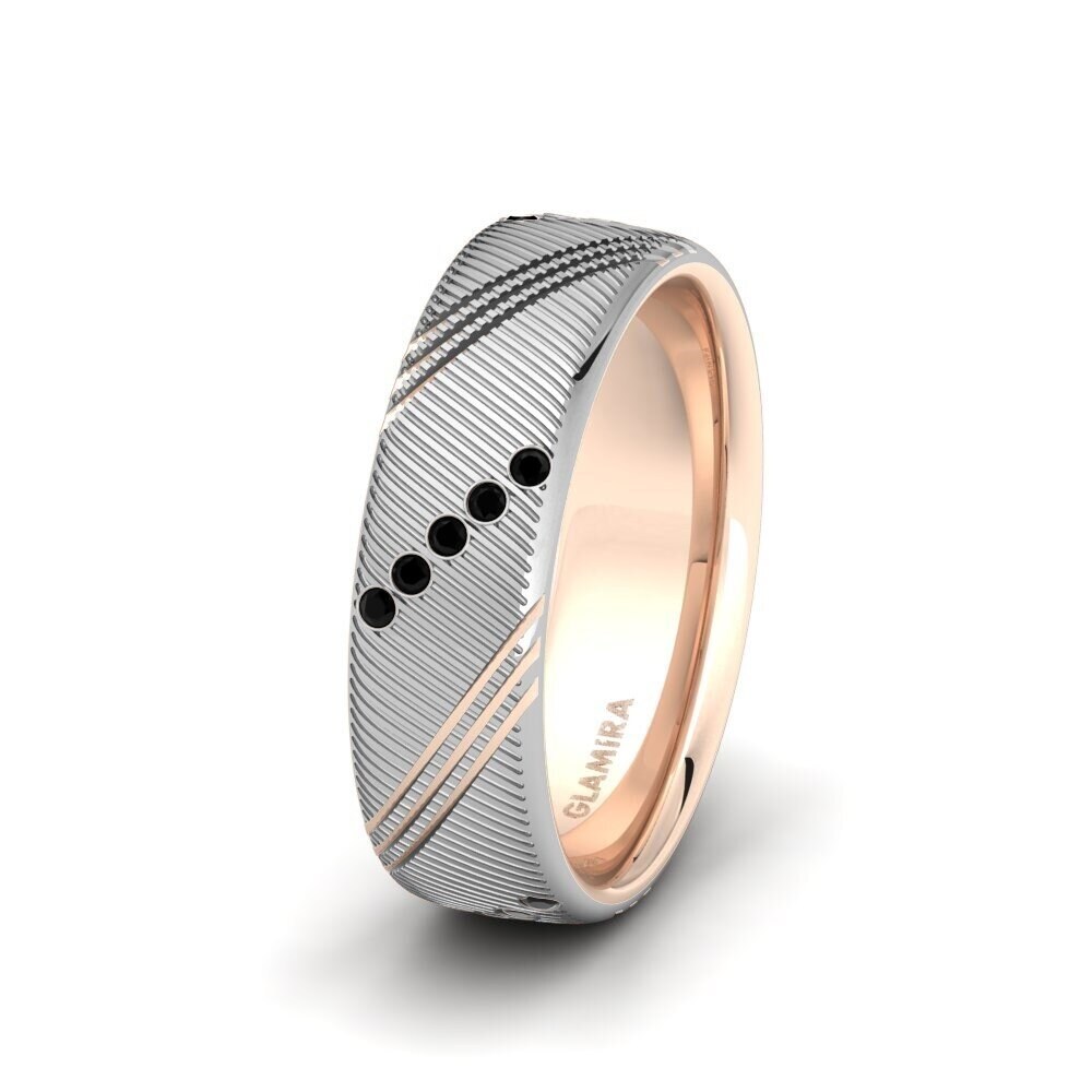 14ct White & Rose Gold Black Diamond Women's Wedding Ring Captivating Stream 6 mm