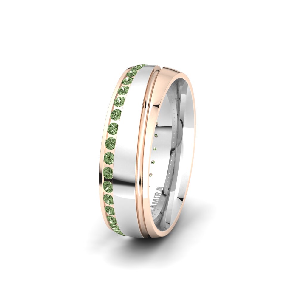 9ct White & Rose Gold Green Diamond Women's Wedding Ring Cute Spirit 6 mm