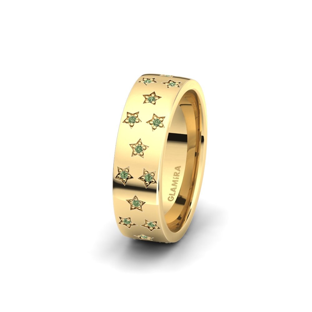 Gelbgold 750 Grüner Diamant Damen Trauring Glamorous Aura 6 mm