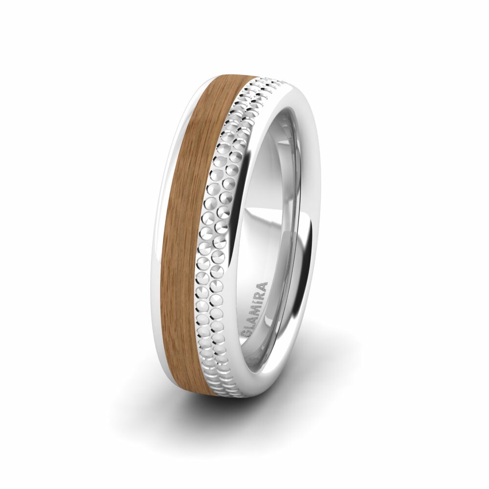 Wood & Carbon 14k White Gold Women's Wedding Ring Glamorous Flower 6 mm