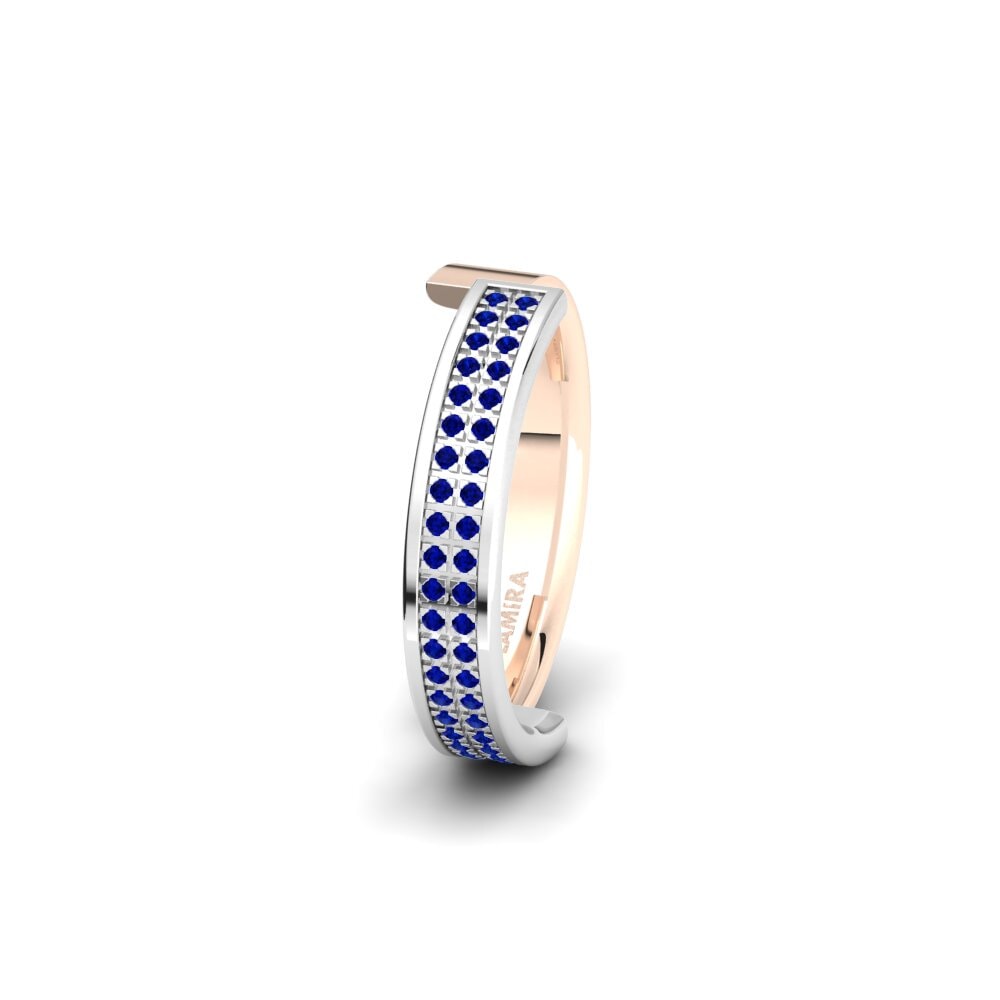 14ct Rose & White Gold Sapphire Women's Wedding Ring Glamorous Joy 6 mm