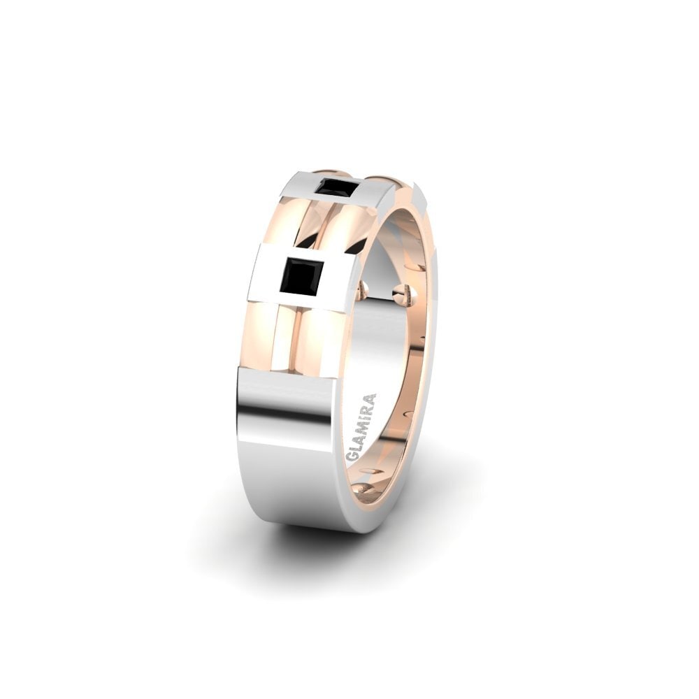 14ct White & Rose Gold Black Diamond Women's Wedding Ring Captivating Embrace 6 mm