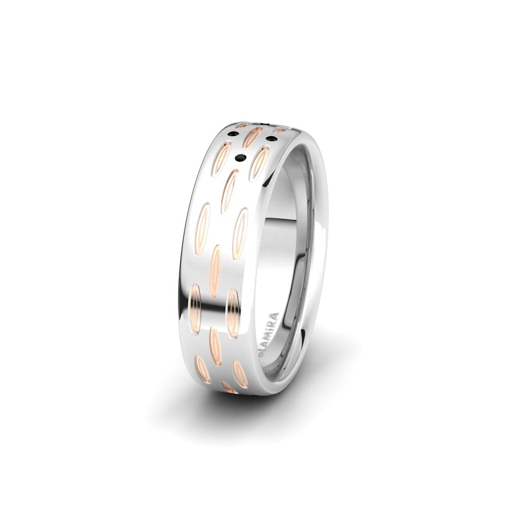14ct White & Rose Gold Black Diamond Women's Wedding Ring Glamorous Elegancy 6 mm