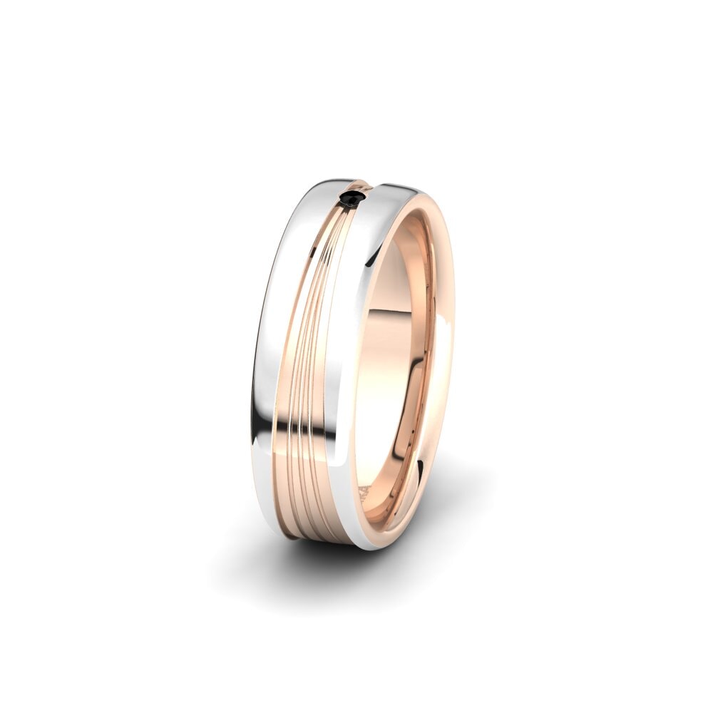 14ct White & Rose Gold Black Diamond Women's Wedding Ring Glamorous Flame 6 mm