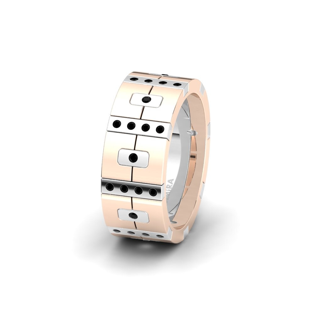 14ct White & Rose Gold Black Diamond Women's Wedding Ring Peaceful Lofi 8 mm