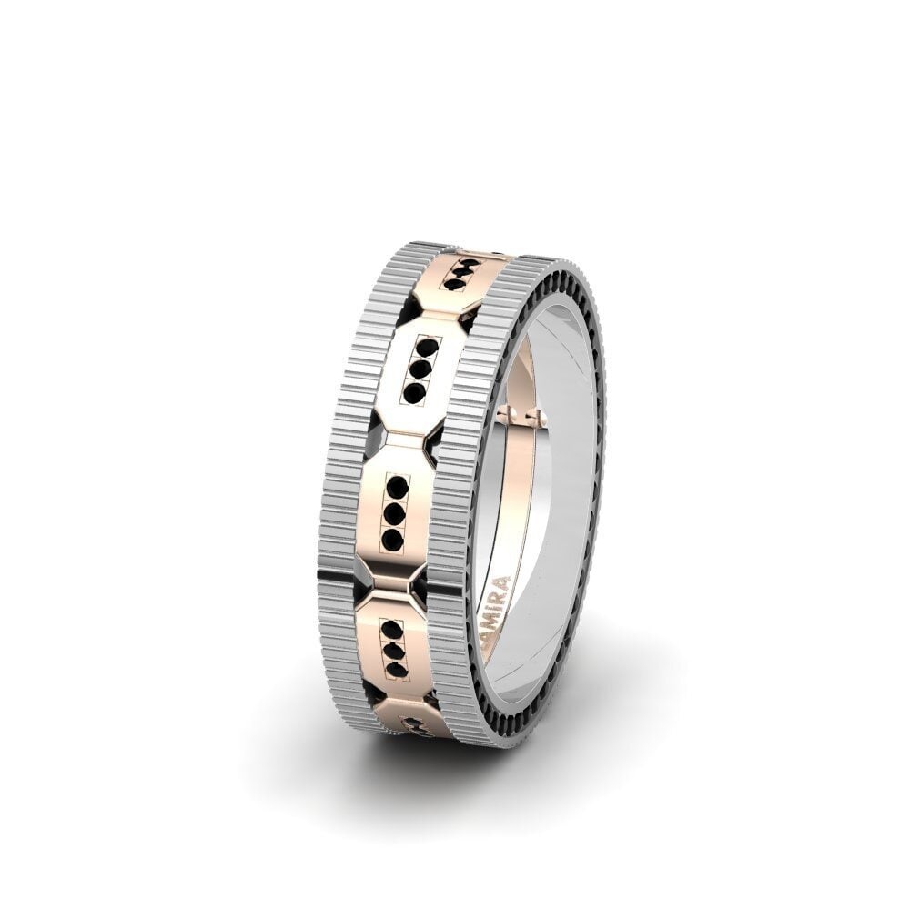 14ct White & Rose Gold Black Diamond Women's Wedding Ring Spectacular Speech 6 mm