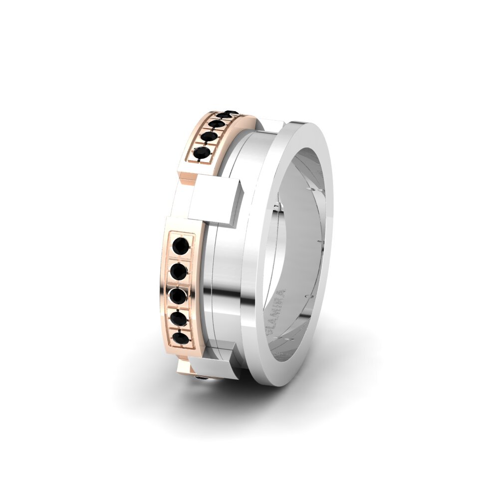 14ct White & Rose Gold Black Diamond Women's Wedding Ring Spectacular Stream