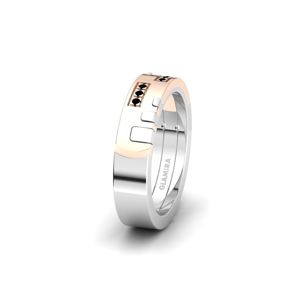 14ct White & Rose Gold Black Diamond Women's Wedding Ring Spectacular Union 5 mm